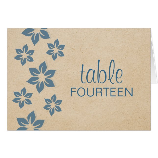 Blue Tropical Floral Table Number Card (Front Horizontal)