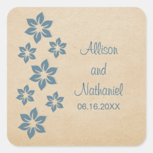 Blue Tropical Floral Wedding Stickers