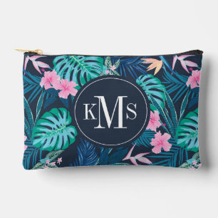 Blue Tropical Flower Garden Pattern Accessory Pouch