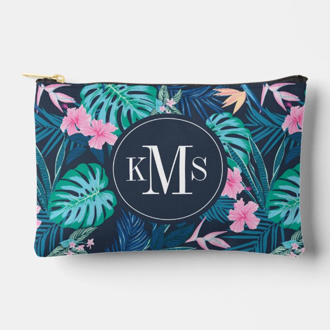 Blue Tropical Flower Garden Pattern Accessory Pouch (Front)