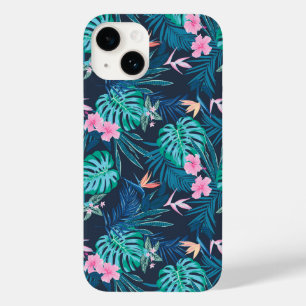 Blue Tropical Flower Garden Pattern Case-Mate iPhone 14 Case