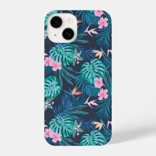 Blue Tropical Flower Garden Pattern iPhone 14 Case