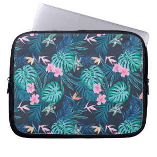 Blue Tropical Flower Garden Pattern Laptop Sleeve