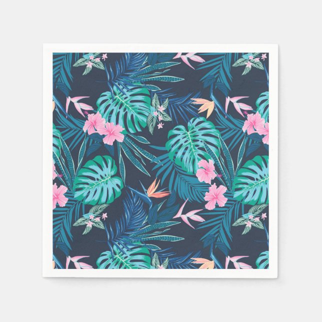 Blue Tropical Flower Garden Pattern Napkin (Front)