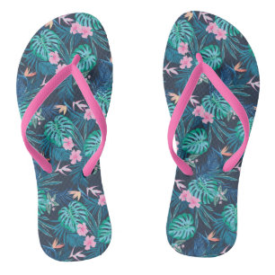 Blue Tropical Flower Garden Pattern Thongs