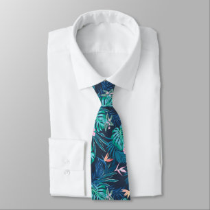 Blue Tropical Flower Garden Pattern Tie