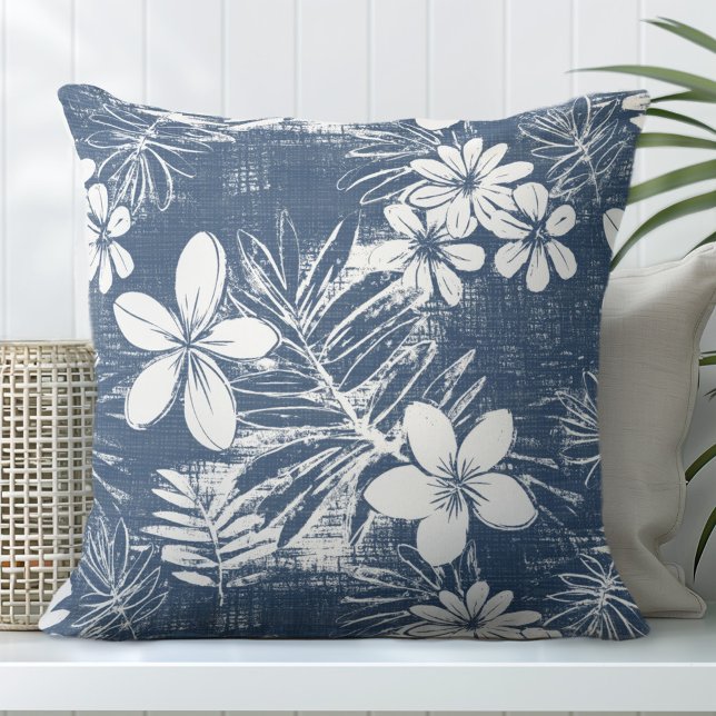 Blue Tropical Flowers Throw Pillow (Creator Uploaded)