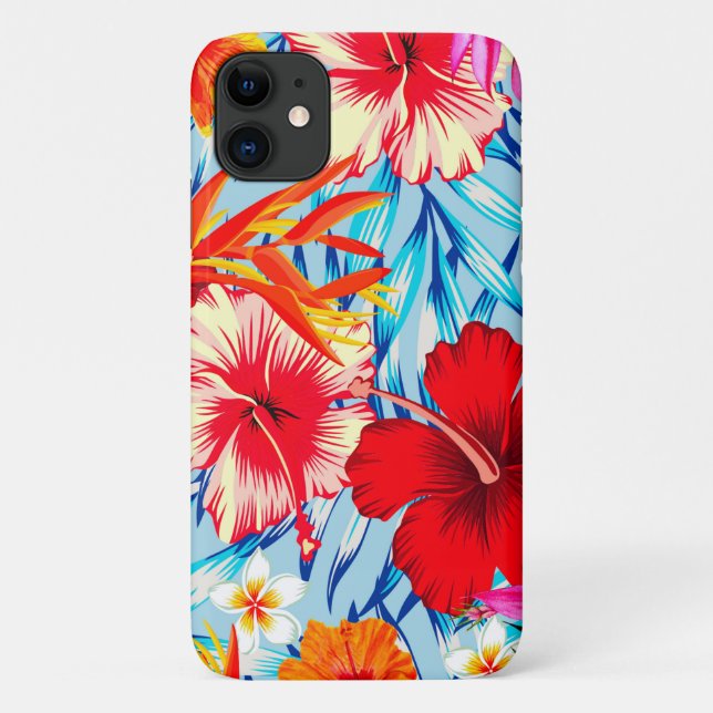 Blue Tropical hibiscus flowers Case-Mate iPhone Case (Back)