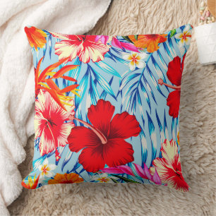 Blue Tropical hibiscus flowers  Cushion