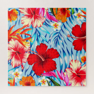 Blue Tropical hibiscus flowers Jigsaw Puzzle