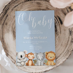 Blue Tropical Jungle Safari Baby Shower Animals  Invitation