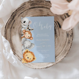 Blue Tropical Jungle Safari Baby Shower Animals Invitation