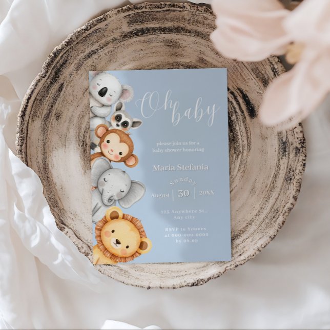 Blue Tropical Jungle Safari Baby Shower Animals  Invitation (Creator Uploaded)