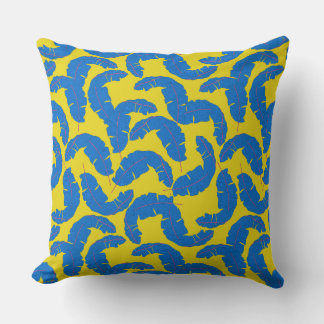 Blue Tropical Leaf Cushion Bright Yellow Back