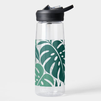 Blue Tropical Leaf Wrap Pattern Water Bottle