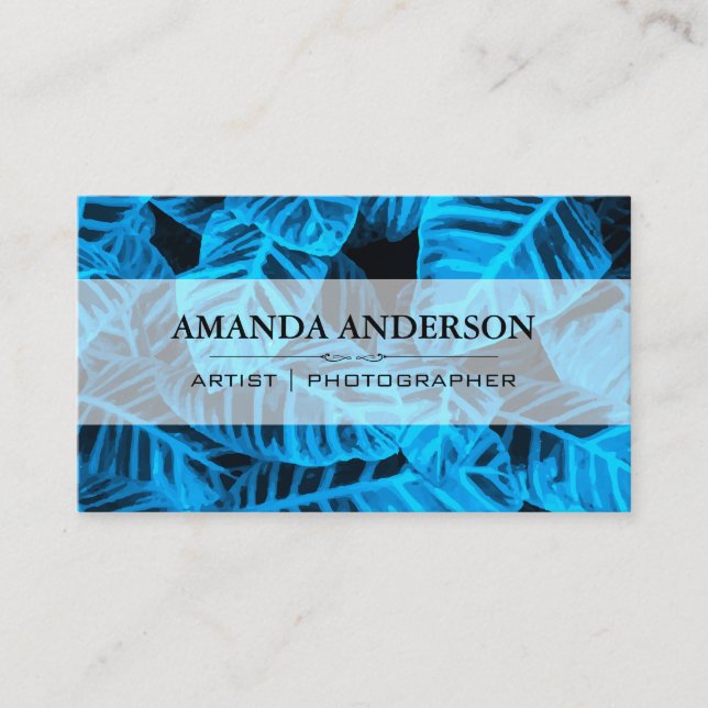 Blue Tropical Leaves Background Business Card (Front)