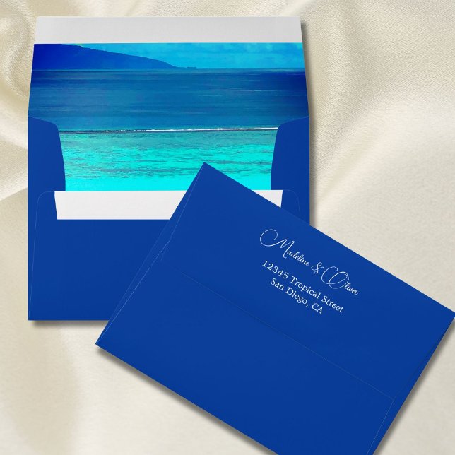 Blue Tropical Ocean Destination Wedding Envelope (Creator Uploaded)