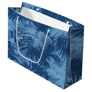 Blue Tropical Palm Leaf Large Gift Bag