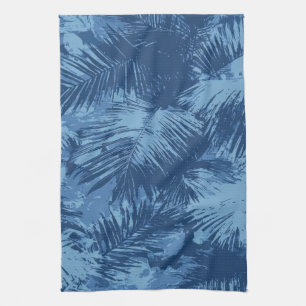 Blue Tropical Palm Leaf Tea Towel