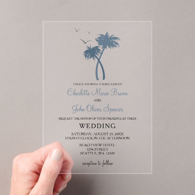 Blue Tropical Palm Tree Wedding Invitations (Insitu (Handheld))