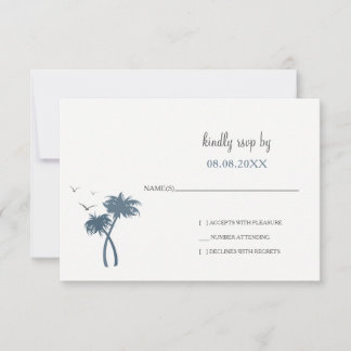 Blue Tropical Palm Tree Wedding rsvp Card