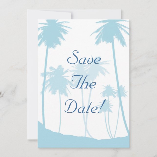 Blue Tropical Palm Tree Wedding Save The Date Invitation (Front)