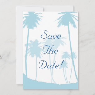 Blue Tropical Palm Tree Wedding Save The Date Invitation