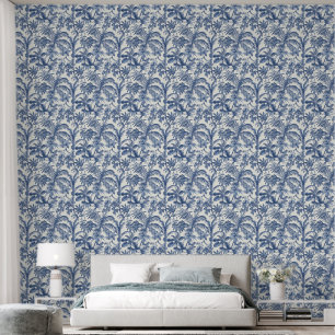 Blue Tropical Palm Trees Boho Wallpaper