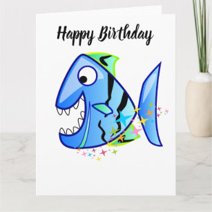 Blue Tropical Piranha with stars Card
