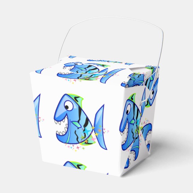 Blue Tropical Piranha with stars Favour Box (Front Side)