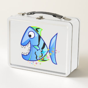 Blue Tropical Piranha with stars Metal Lunch Box