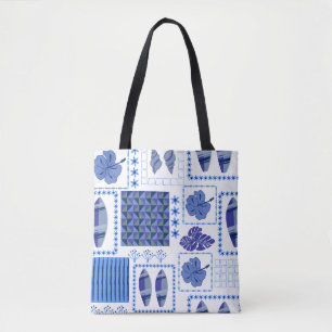 Blue Tropical Surfboard Hibiscus Pattern Tote Bag
