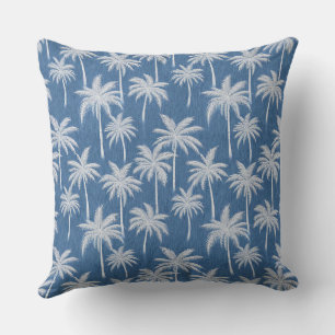 Blue Tropical Vibes Palm Trees Pillow