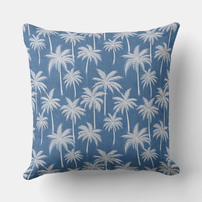 Blue Tropical Vibes Palm Trees Pillow (Back)