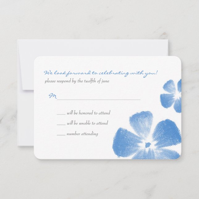 Blue Tropical Watercolor Flowers Wedding RSVP Card (Front)