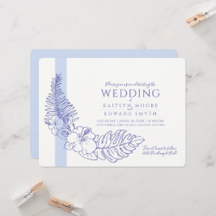 blue tropical wreath wedding invitation