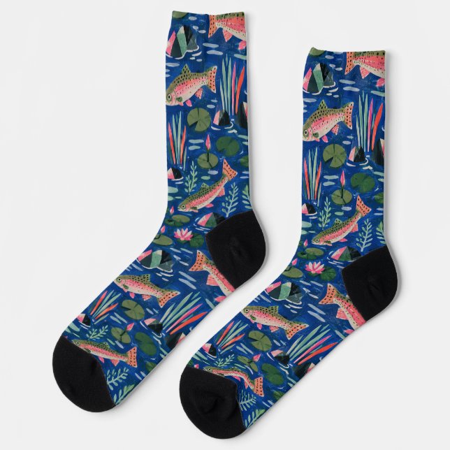 Blue trout socks | Repeating pattern socks (Left)