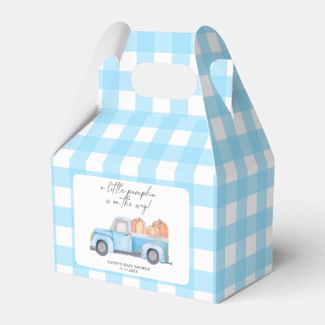 Blue Truck A Little Pumpkin Fall Baby Shower Favour Box (Front Side)
