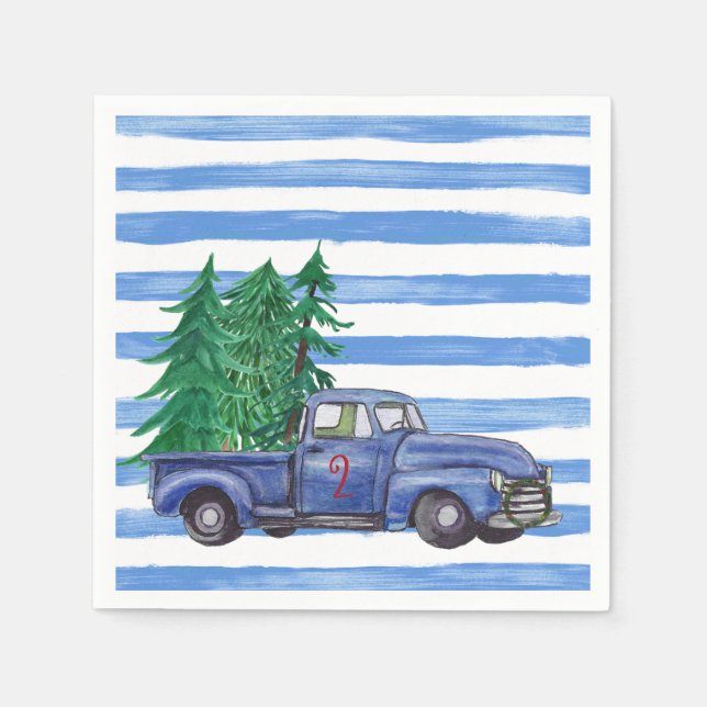 Blue Truck Christmas Napkins Custom (Front)