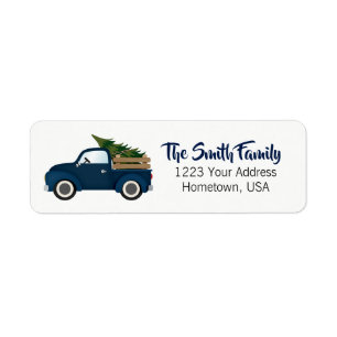 Blue Truck Christmas Tree Return Address Label