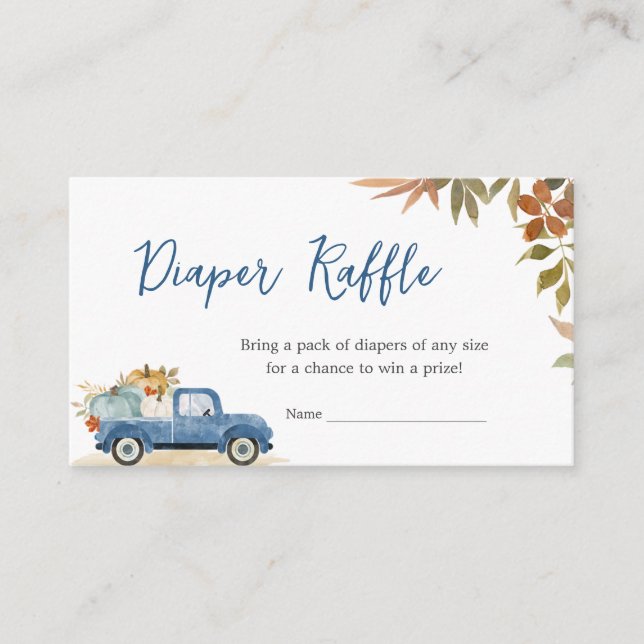 Blue Truck Fall Pumpkin Baby Shower Diaper Raffle Enclosure Card (Front)