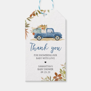 Blue Truck Fall Pumpkin Baby Shower Favour Tags