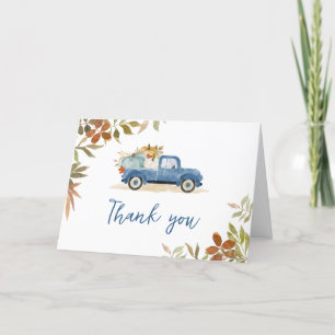 Blue Truck Fall Pumpkin Baby Shower Thank You Card