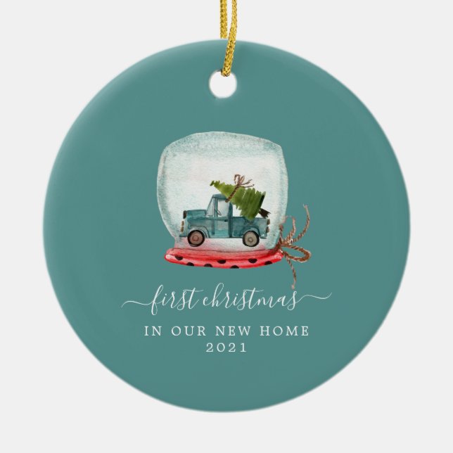 Blue Truck | First Christmas New Home Ceramic Orna Ceramic Ornament (Front)