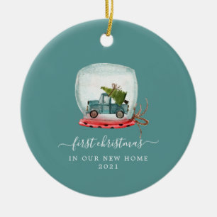 Blue Truck   First Christmas New Home Ceramic Orna Ornament
