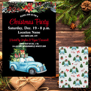Blue Truck, Lights Foliage Xmas Party Invitation