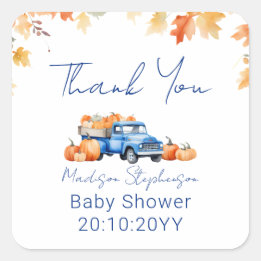 Blue Truck & Little Pumpkin on The Way Baby Shower Square Sticker