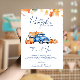 Blue Truck Little Pumpkin on The Way Baby Shower Thank You Card