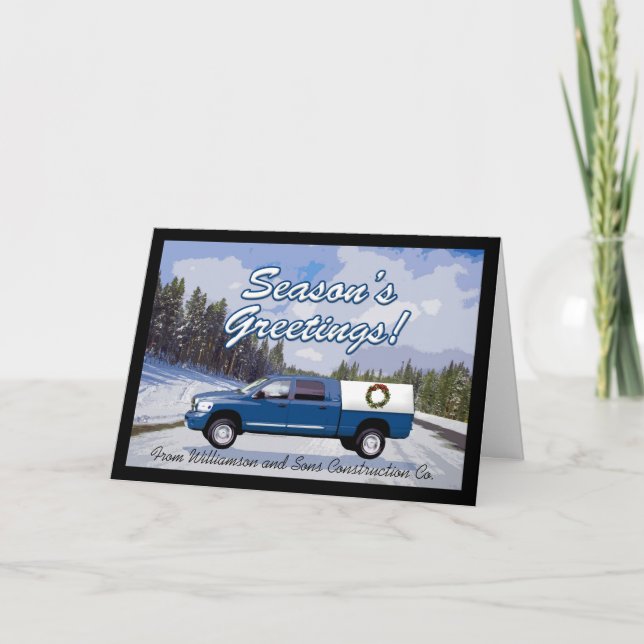 Blue Truck Logo Contractor Christmas Greeting Card (Front)