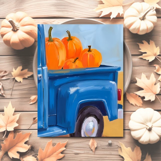 Blue Truck of Pumpkins Watercolor Thanksgiving Holiday Postcard (Creator Uploaded)